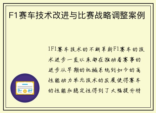F1赛车技术改进与比赛战略调整案例
