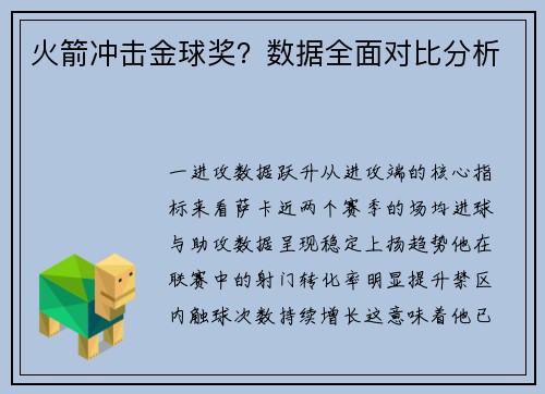 火箭冲击金球奖？数据全面对比分析